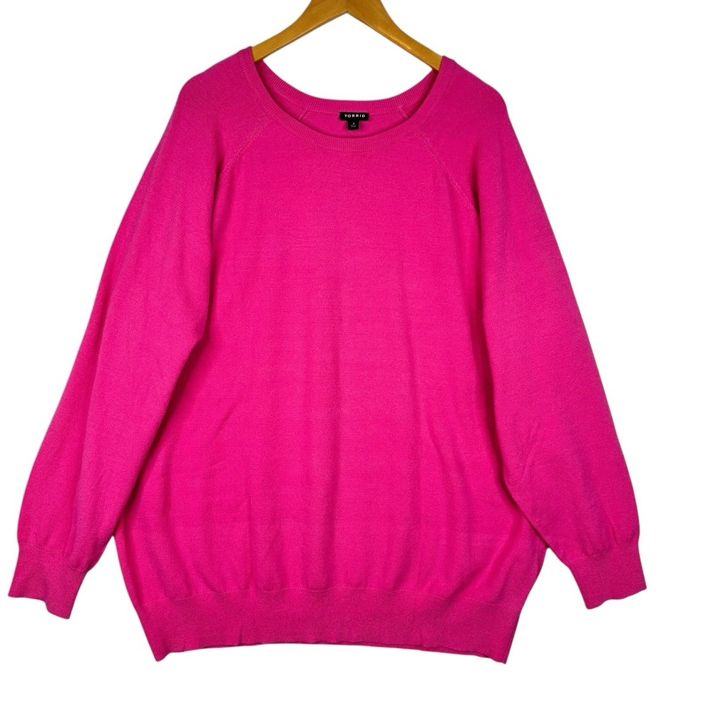 Torrid Hot Pink Lightweight Sweater Long Raglan Sleeve Soft‎ Knit Valentine
